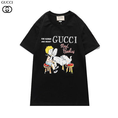 【小孩與貓的美食】Gucci 秋冬新款 短袖圓領印花T恤男女同款