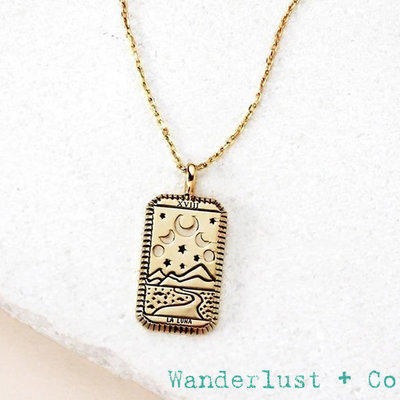 Wanderlust+Co 澳洲品牌 金色月亮女神項鍊 長方形錢幣項鍊 La Luna 心想事成