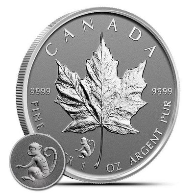 2016加拿大楓葉反向精制銀幣生肖猴年密印1盎司 31.1