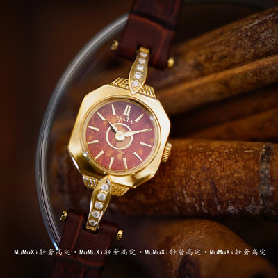 中古風手錶日本限定agete琥珀手表遠古記憶中古復古栗色美拉德八角盤女士表
