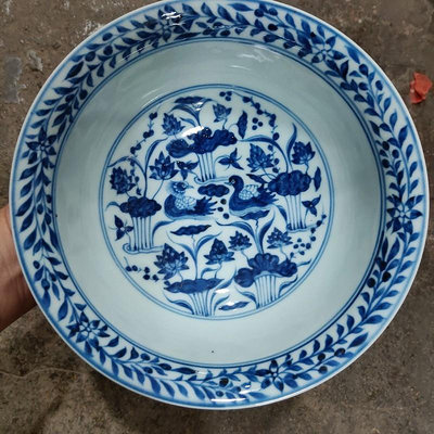 元代青花鴛鴦紋陶瓷大碗元代官窯陶瓷大碗味尺寸20×7