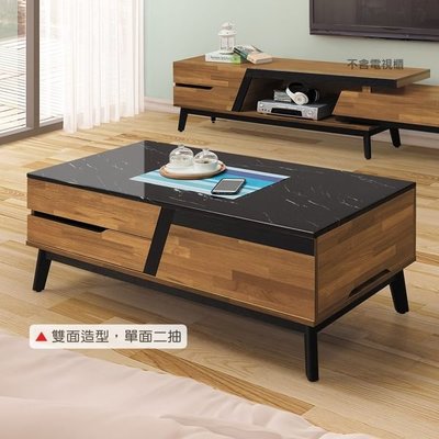 【N D Furniture】台南在地家具-MIT實木腳座木心板木紋拼色人造石面120cm雙抽大茶几YH