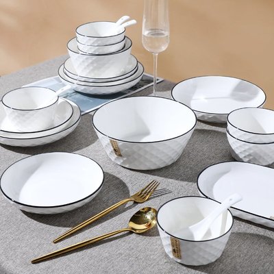 北歐風簡約10人用碗碟套裝家用創意餐具組合碗盤碗筷湯碗魚盤飯碗~特價