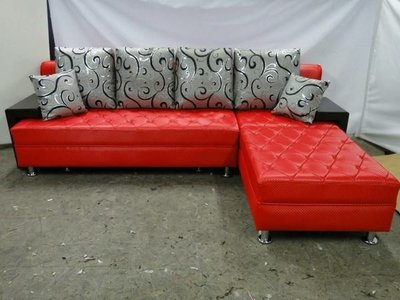 【順發傢俱】特殊皮料~(Z7532)~多功能~L型沙發~三人座可當床~貴妃可拉~紅色