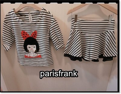 parisfrank~~品牌showcase 黑白條紋 精緻針織人像 內裡褲短裙套裝set