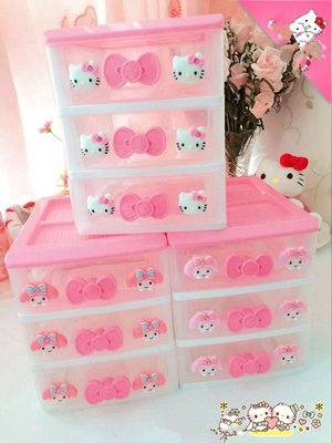 Hello Kitty凱蒂貓KT蝴蝶結多層組合抽屜盒卡通桌面收納盒首飾盒