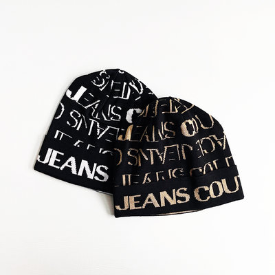 美國百分百【全新真品】Versace Jeans 凡賽斯 帽子 針織 毛線帽 VJ 毛帽 LOGO 黑金/黑白 CK76