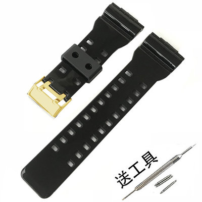 適配卡西歐G-SHOCK G-8900 GA-100 122 110GB黑金亮面橡膠手錶帶