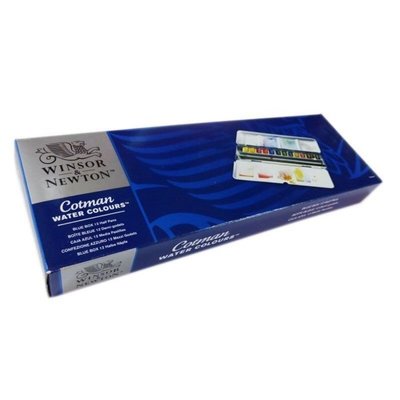 英國 溫莎牛頓  歌文 12色+3 12色 塊狀水彩 盒裝 cotman 學生級 藍鐵盒 透明水彩 型號:0390453