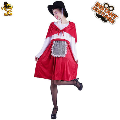 萬圣節cosplay服裝威爾士女士紅色白色田園女仆女傭連衣長裙