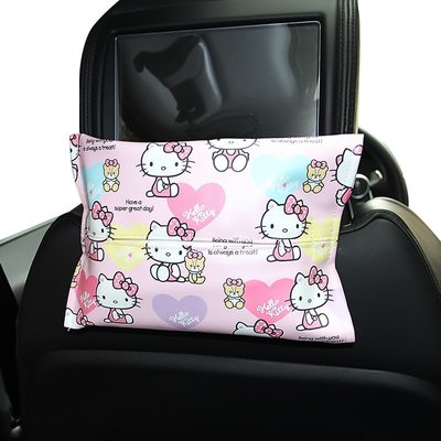 Hello Kitty 卡通車用紙巾盒 掛式創意車用抽紙盒套 凱蒂貓可愛抽紙袋-概念汽車