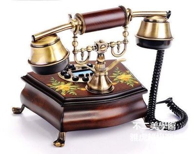 【格倫雅】歐式仿古電話機 實木手繪田園個性可愛復古電話機15959[g-l-y17促銷 正品 現貨