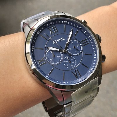 現貨 可自取 FOSSIL BQ1126 手錶 48mm 藍色面盤 三眼計時 鐵灰色鋼錶帶 男錶女錶