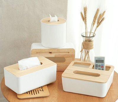 創意簡約 竹木蓋 紙巾盒 抽紙盒 面紙盒 茶几 多功能 遙控器 收納 家用 家居 化妝棉盒 三格 北歐風