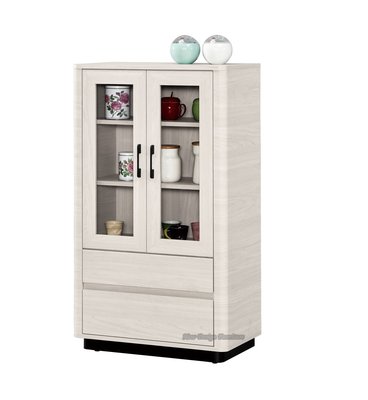 【N D Furniture】台南在地家具-刷白木紋木心板70cm玻璃展示收納櫃MC