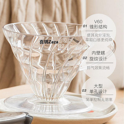 新品原裝日本HARIO手沖咖啡杯V60樹脂透明濾杯滴漏式濾紙過濾杯V01/02