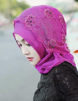 現貨新款穆斯林muslim hijab 伊斯蘭 回族紗巾蕾絲套頭巾方便長巾時尚品牌圍巾 可開發票