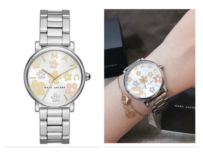 MARC BY MARC JACOBS 花朵錶盤 銀色不鏽鋼錶帶 石英 女士手錶 MJ3579