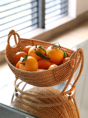 果盤家用水果收納籃客廳零食筐創意編織蔥姜蒜收納架~晴天
