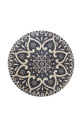 Mandala黑色圖騰 天然黃麻圓形地毯 90cm 圓形地墊 黃麻地毯 黃麻地墊 印花地墊