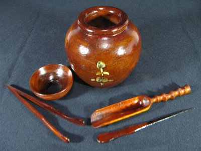[銀九藝] 螺鈿花梨木 木雕花瓶 筆筒 泡茶組 茶具組 (2)