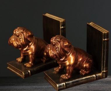4550A 歐式沙皮狗造型書檔 書櫃書檔復古金色小狗書檔哈巴狗書架桌面裝飾品