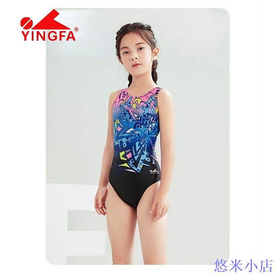 悠米小店Yingfa女童泳裝兒童賽車競技泳衣女童訓練專業泳衣數碼印花青少年泳衣