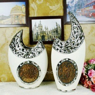 INPHIC-豪華歐式地中海風陶瓷茶色玻璃花瓶 現代時尚花插 酒店咖啡廳擺飾