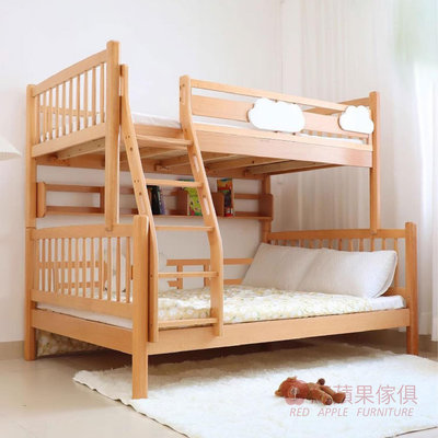 [紅蘋果傢俱] 櫸木系列 MLWH 北歐雙層床 上下床 櫸木床架 實木床架 特價床架 爬梯床 北歐風