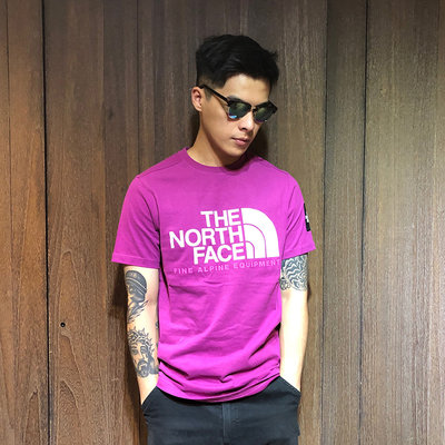 美國百分百【全新真品】The North Face T恤 TNF 短袖 T-shirt 北臉 logo 紫紅色 AY30