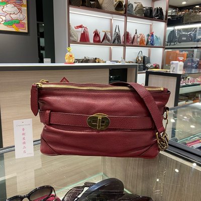 **香榭屋精品店 ** Burberry 酒紅色牛皮古銅鍊帶 雙層 拉鍊 肩背包 (B3818)