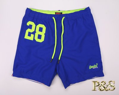[PS]全新正品 Superdry 極度乾燥 沙灘褲 泳褲 短褲 數字 賽車藍/亮黃 28 出清特價