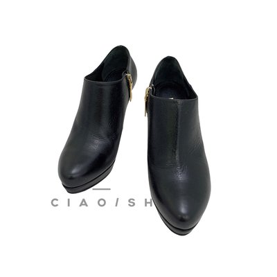 CIAO/SH 名牌精品店 PRADA 黑小牛皮 內金拉鍊 高跟踝靴