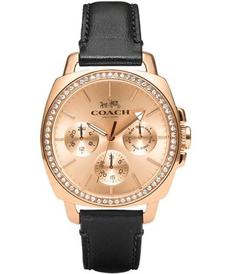 [永達利鐘錶] COACH 低調奢華三眼晶鑽腕錶-玫瑰金x黑40mm/CO14502085原廠公司貨保固兩年