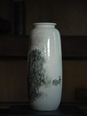 「上層窯」鶯歌製造 劉鳳祥(安之)作品 泉聲 彩繪花瓶 瓷器 A2-12