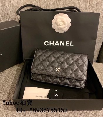 Simon二手正品 CHANEL WOC 荔枝牛皮 黑色銀釦 A33814 斜背包 鏈條包 現貨