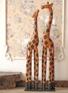 INPHIC-手繪木質情侶長頸鹿動物擺飾 創意工藝品家居裝飾品落地擺飾