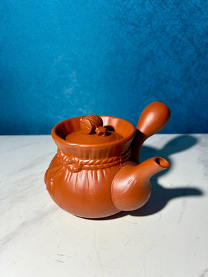 日本舶來品朱泥常滑燒茶壺 側把壺 橫手急須 大容量茶壺茶具