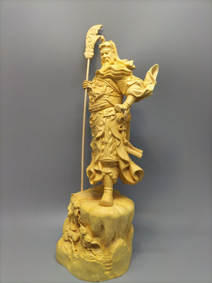 武財神關羽關公檜木黃楊木雕像神像擺件木關公擺件高40寬15厚