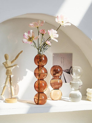 北歐ins風玻璃花瓶客廳插花創意水培高級感透明小眾干花裝飾擺件~小滿良造館