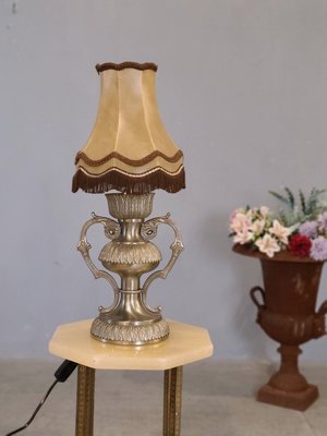 【卡卡頌  歐洲古董】法國 雙耳 錫雕刻 流蘇燈罩 桌燈 檯燈 歐洲老件 la0114 ✬