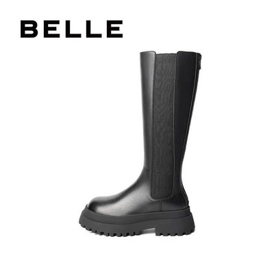 100％原廠BELLE西靴女2021休閑風格百麗潮冬新商場同款厚底長筒靴加絨X2G1D