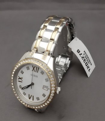全新 GUESS 不銹鋼水晶裝飾手環 石英手錶 U0848L4