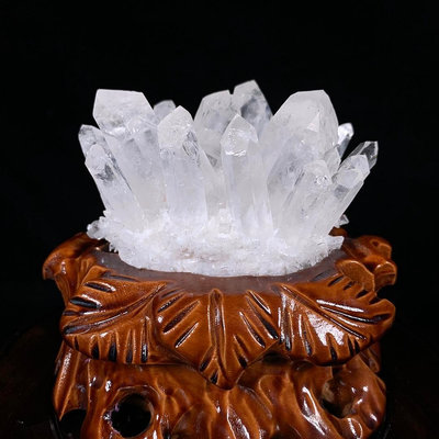 奇石 原石擺件 天然白水晶晶簇帶座高11×10×7.5cm 重0.78公斤編號200532