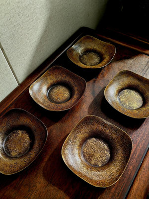 日本老銅茶托 老銅杯托 共五客 每客重57克 直徑10㎝ 皮