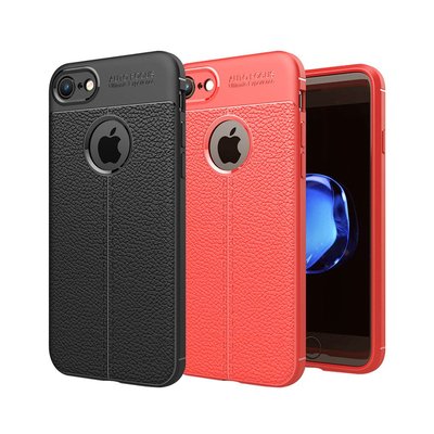 智慧購物王》Apple iPhone 7/8 Plus/SE2/7/8 碳纖維皮革紋軟殼-黑/紅