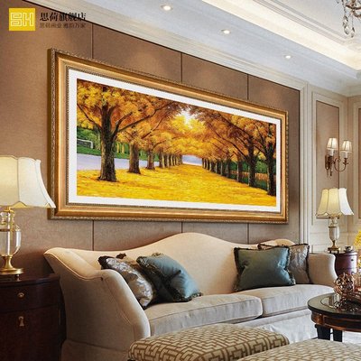 現貨熱銷-現代客廳裝飾畫沙發背景墻裝飾掛畫風水畫黃金大道發財樹油畫壁畫