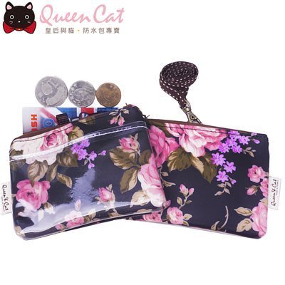 白鳥奈子精品舖 識別證件卡片零錢包 (橫式) 皮夾 防水布包 台灣製造 Queen& Cat 紫玫瑰 滿千免運