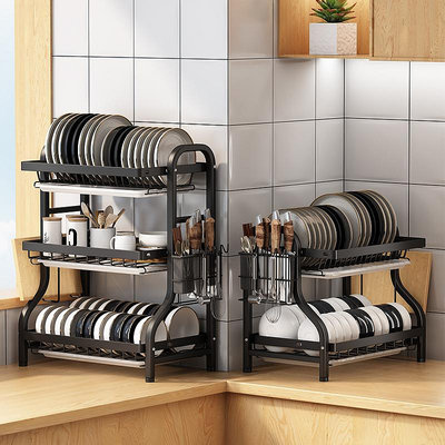 碗碟收納架碗架多功能放碗盤瀝水架碗櫃家用三層廚房置物架刀架筷