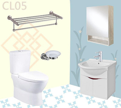 CL05衛浴套裝凱撒二段省水馬桶 Laister木紋浴櫃置物架 鏡櫃